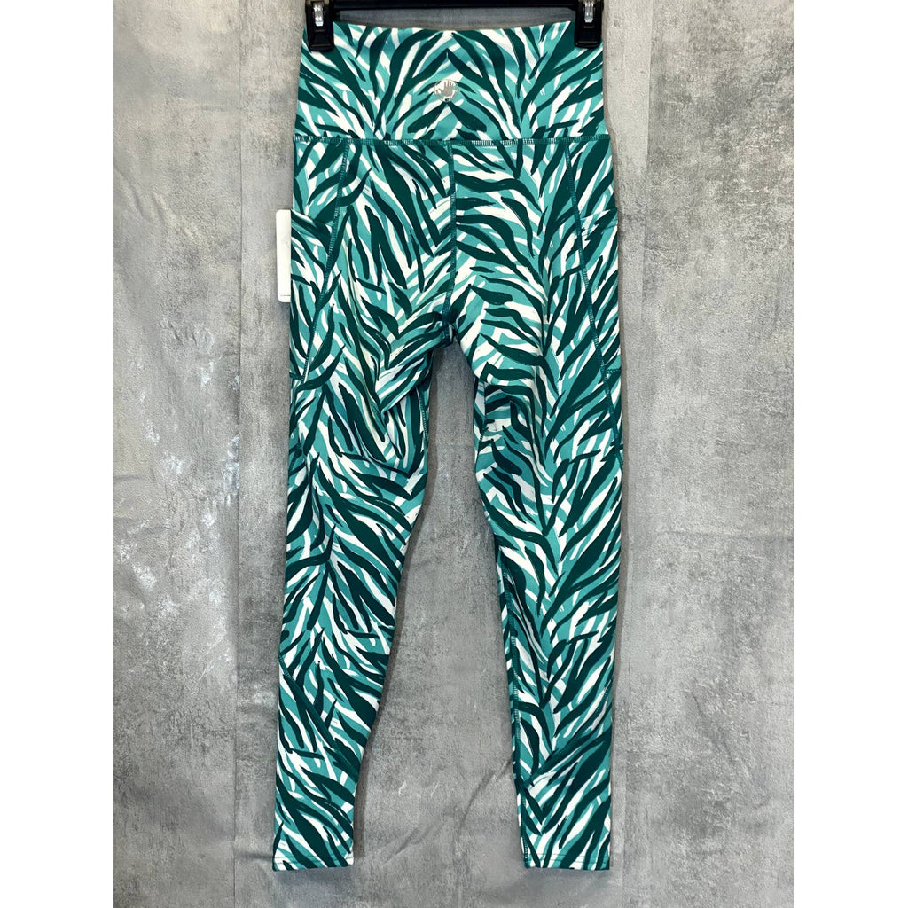 BODY GLOVE Women's Brushed Zebra Teal Printed High-Rise 7/8 Length Athletic Leggings SZ S