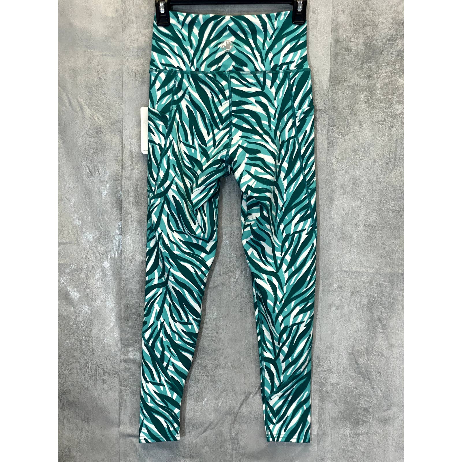 BODY GLOVE Women's Brushed Zebra Teal Printed High-Rise 7/8 Length Athletic Leggings SZ S
