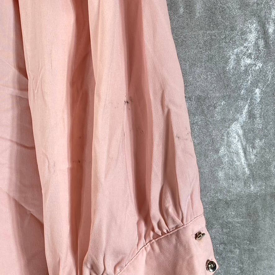 RILEY & RAE Women's Light Rose Iris Puff-Shoulder 3-4 Sleeve Button-Up Top SZ XL