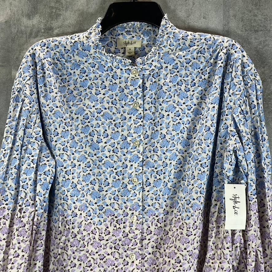 STYLE & CO Women's Sweet Lilac Fog Printed Long-Sleeve Button-Up Popover Top SZM