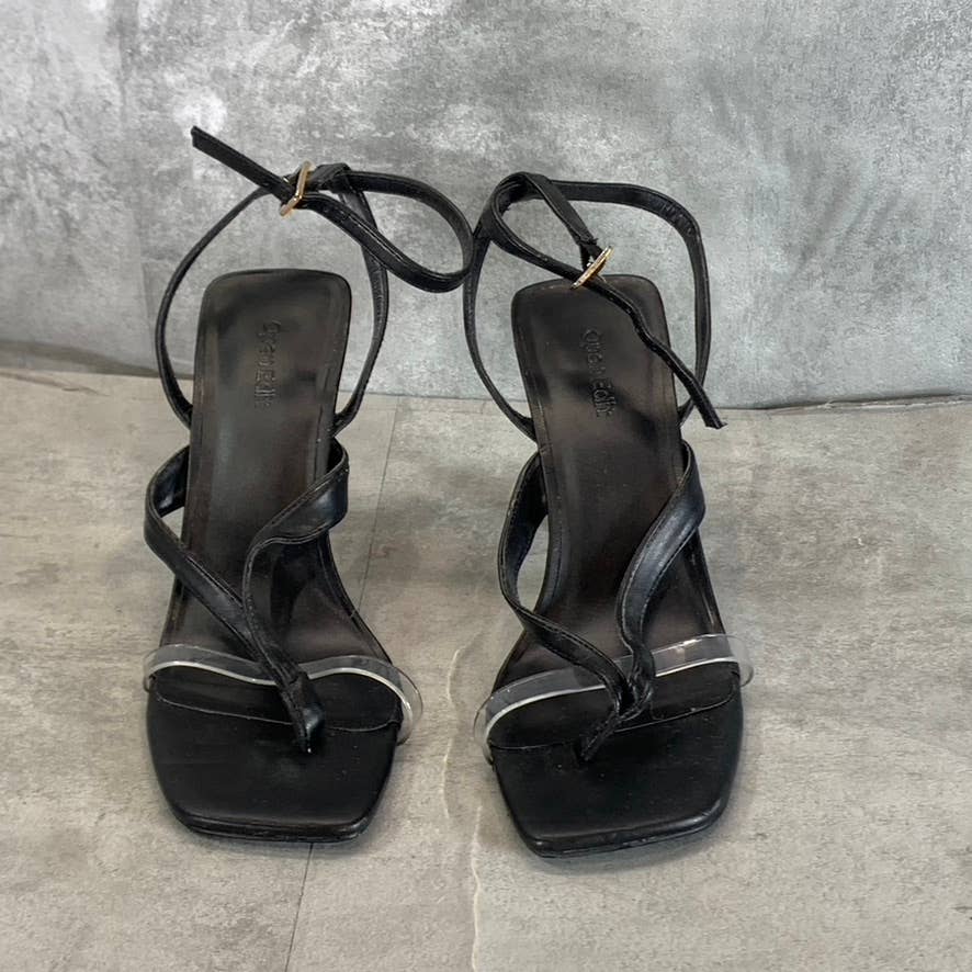 OPEN EDIT Women's Black Addison Ankle-Strap Square-Toe Sandals SZ 8