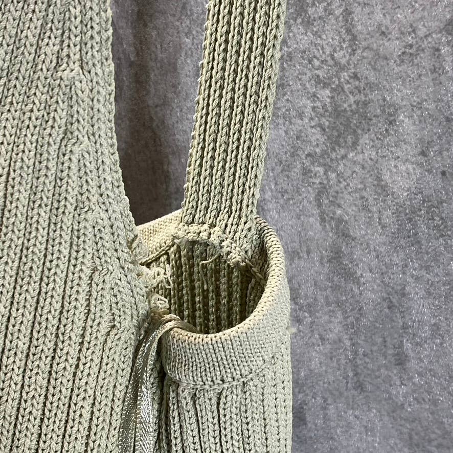 GUESS Women's Light Matcha V-Neck Ribbed Engineered Bodycon Midi Dress SZ S