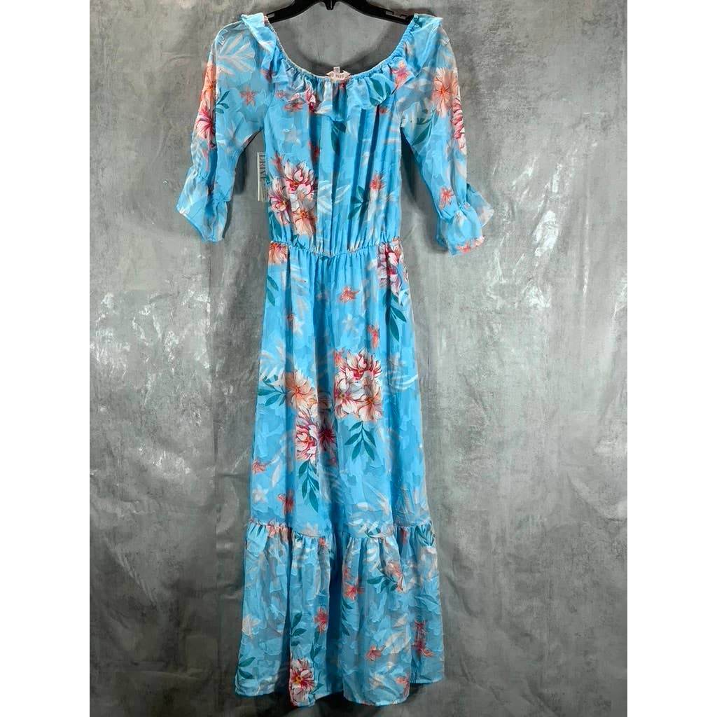 WILLOW DRIVE Women's Sky Blue Combo Off-The-Shoulder Floral-Print Maxi Dress
