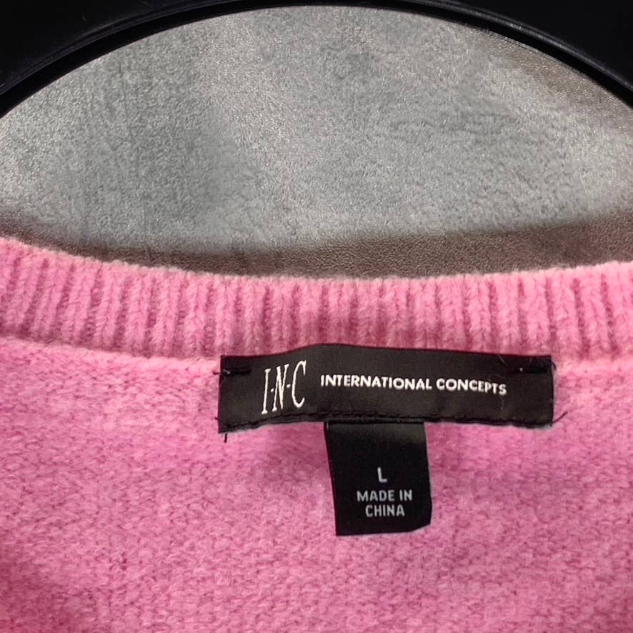INC INTERNATIONAL Women's Pink Ruffle Shoulder Pullover Crewneck Sweater SZ L