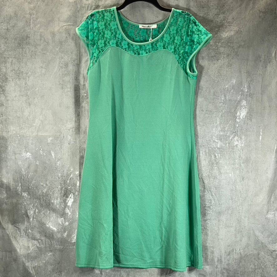 WHITE MARK Women's Plus Mint Pelagia Scoop-Neck Lace-Trim Mini Dress SZ 1XL