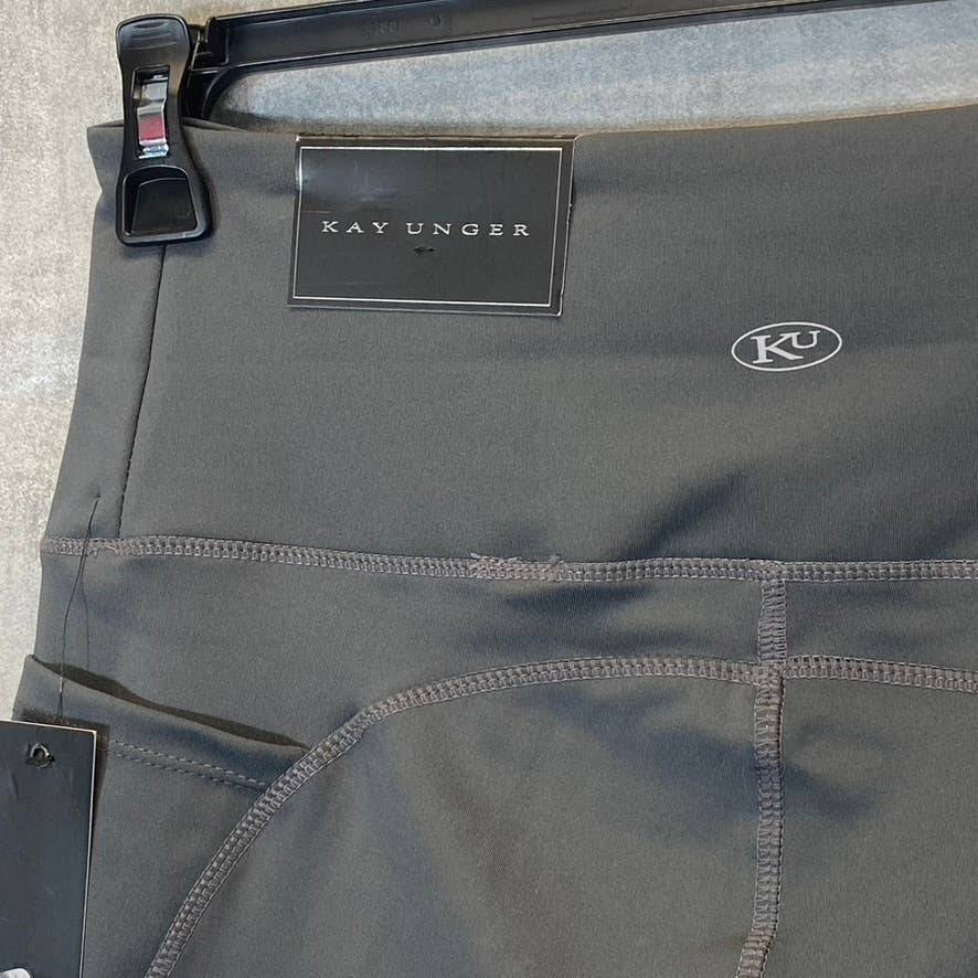 KAY UNGER Women's Dark Grey High-Waist Tummy Control Mesh Cuff Pull-On Leggings SZ S