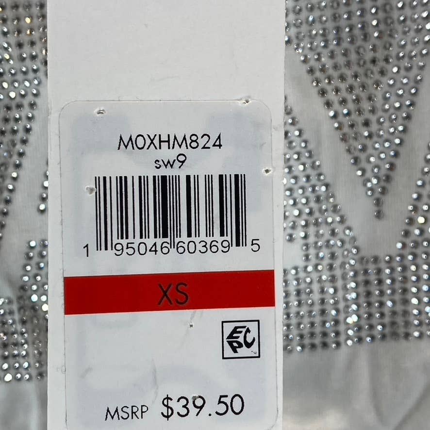 CALVIN KLEIN Women's White Logo Embellished Crewneck Short Sleeve T-Shirt SZ XS