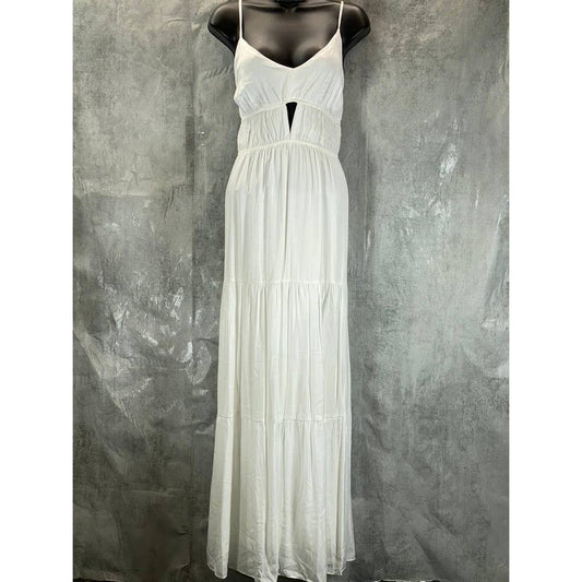 AND NOW THIS Women's Cream V-Neck Cutout Adjustable Strap Tiered Maxi Dress SZXL