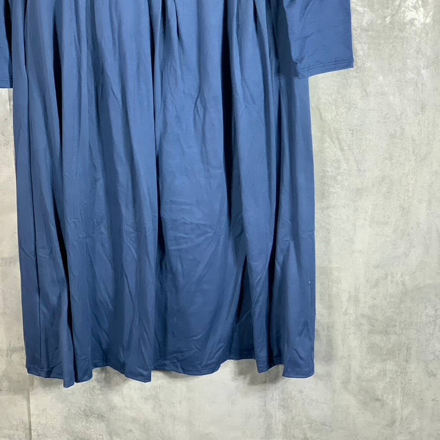 24SEVEN COMFORT APPAREL Women's Medium Blue Round-Neck Long-Sleeve Midi Dress