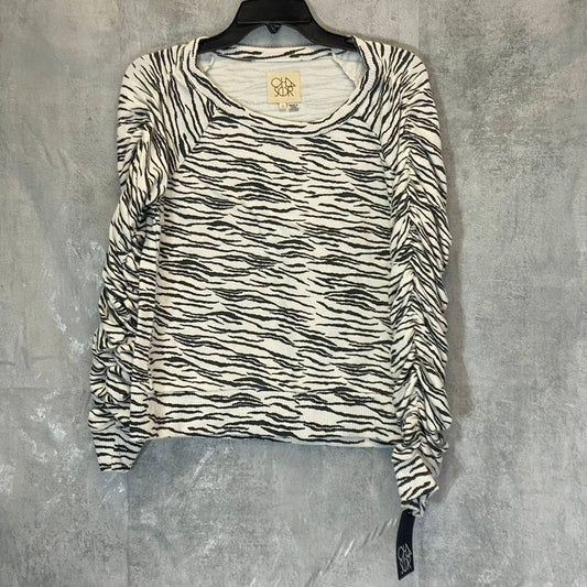 CHASER Women's Black-White Zebra Print Shirred Long Sleeve Crewneck Sweatshirt SZ S