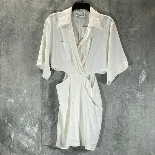 EN SAISON Women's Off White Cutout V-Neck Collared Linen Mini Dress SZ S