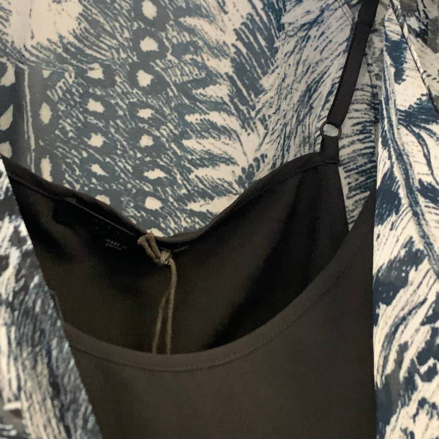 ALLSAINTS Black Fara Stretto Chiffon Monochrome Print Wrap Top SZ 4