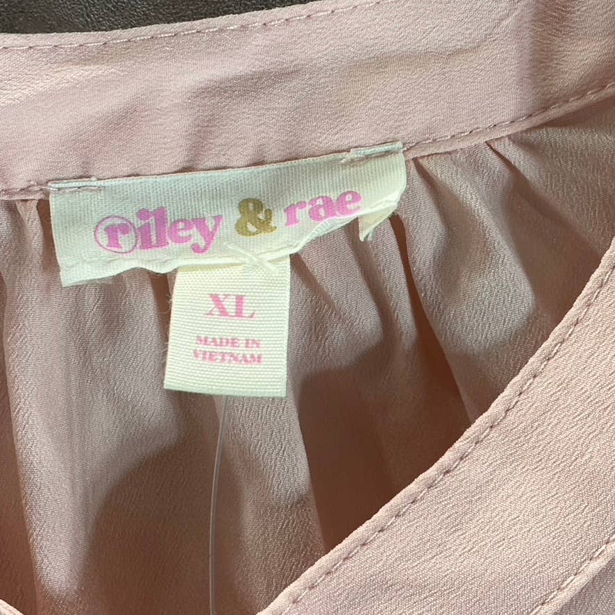 RILEY & RAE Women's Light Rose Iris Puff-Shoulder 3-4 Sleeve Button-Up Top SZ XL