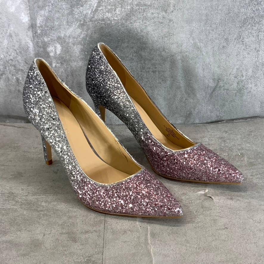MARC FISHER Women's Silver/Pink Ombre Glitter Darreny Pointed-Toe Pumps SZ 9