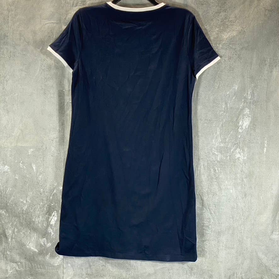 TOMMY HILFIGER Women's Navy Crewneck Vertical Logo Mini T-Shirt Dress SZ S