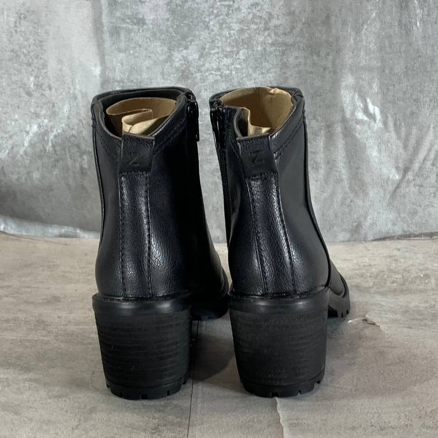 ZODIAC Women's Black Greyson Block-Heel Side-Zip Lug-Sole Booties SZ 6.5