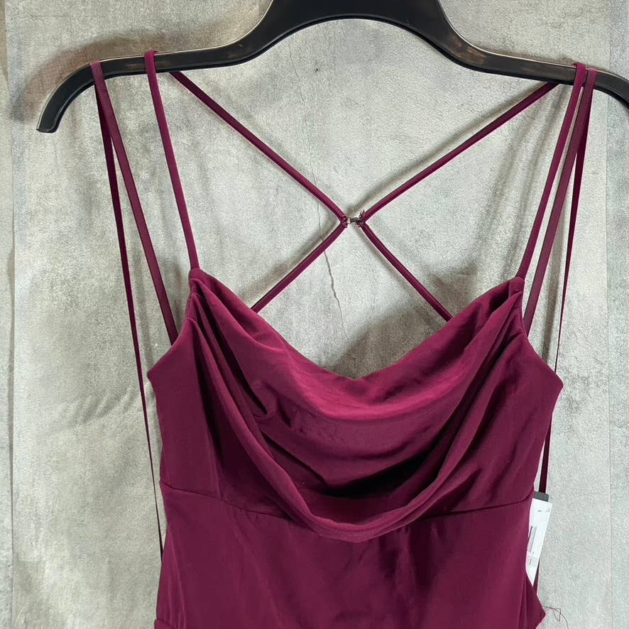 CITY STUDIO Juniors' Burgundy Cowl-Neck Open-Back Side-Slit Maxi Dress SZ 1