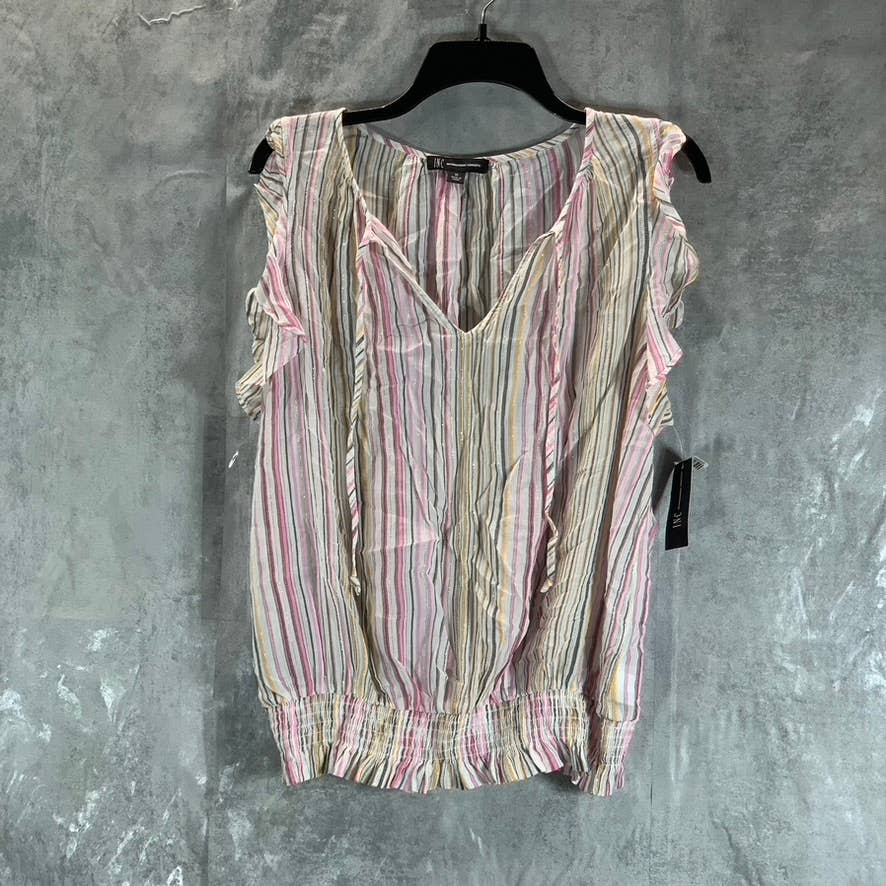 INC INTERNATIONAL CONCEPTS Women's Multi Striped Ruffle Smocked Top SZ XL