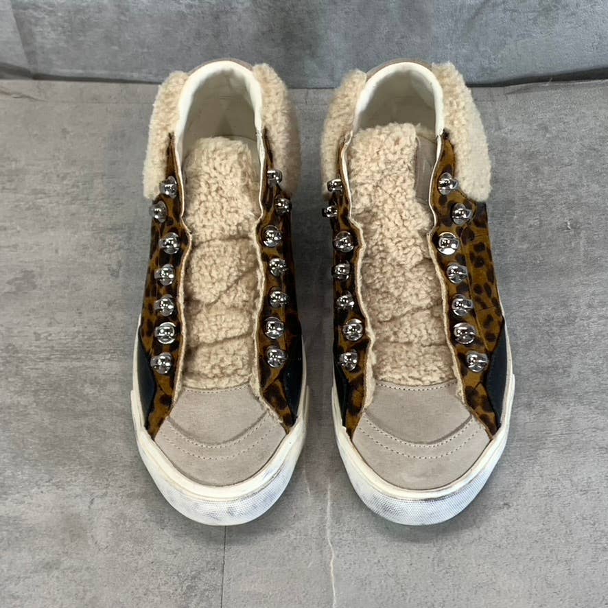 MARC FISHER LTD Women's Animal Print Beige Merin Faux-Fur Lace-Up Sneakers SZ 5