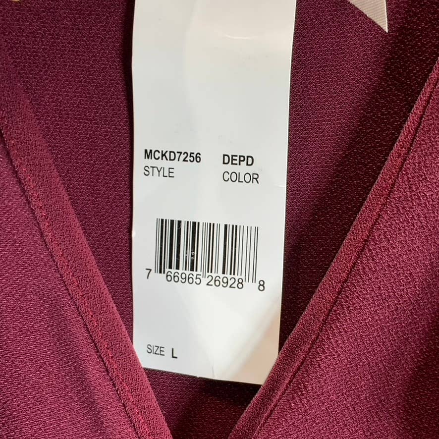 NY COLLECTION Women's Deep Burgundy Ruffle Faux-Wrap Flutter Sleeve Midi Dress L