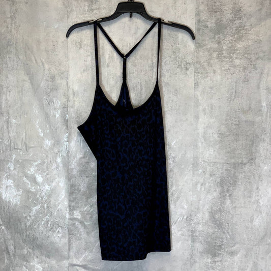H HALSTON STUDIO Classic Navy Abstract Leopard Print Y-Back Strappy Tank Top SZ M