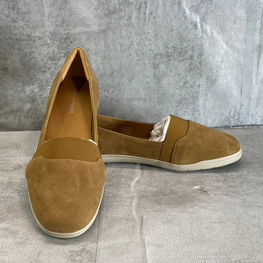 EASY SPIRIT Women's Wide Width Camel Leather Bounce Slip-On Flats SZ 8W