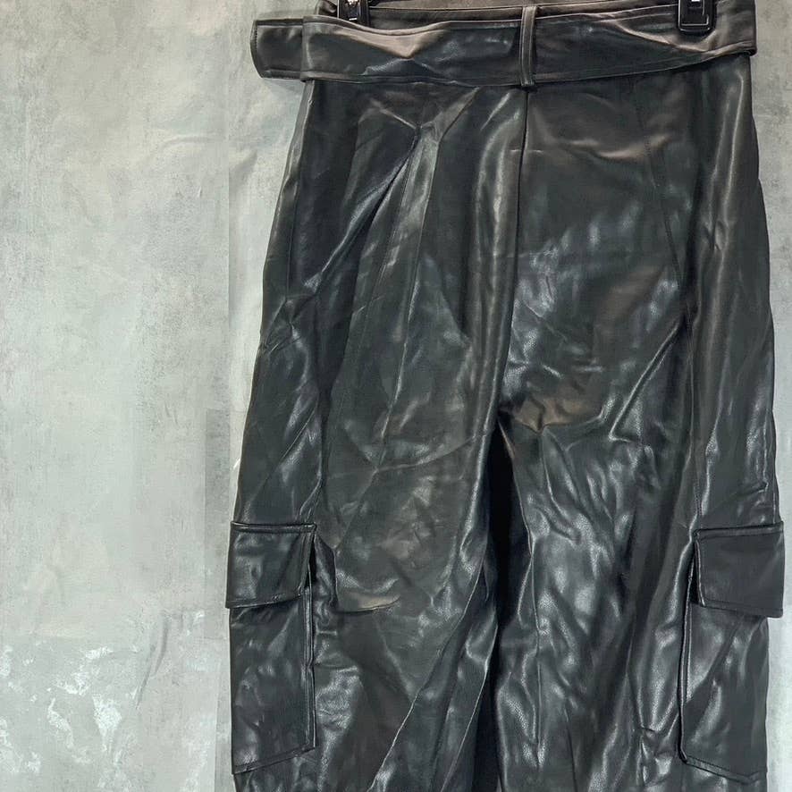 INC INTERNATIONAL CULPOS X Women's Black Faux-Leather High-Rise Cargo Pants SZ 6