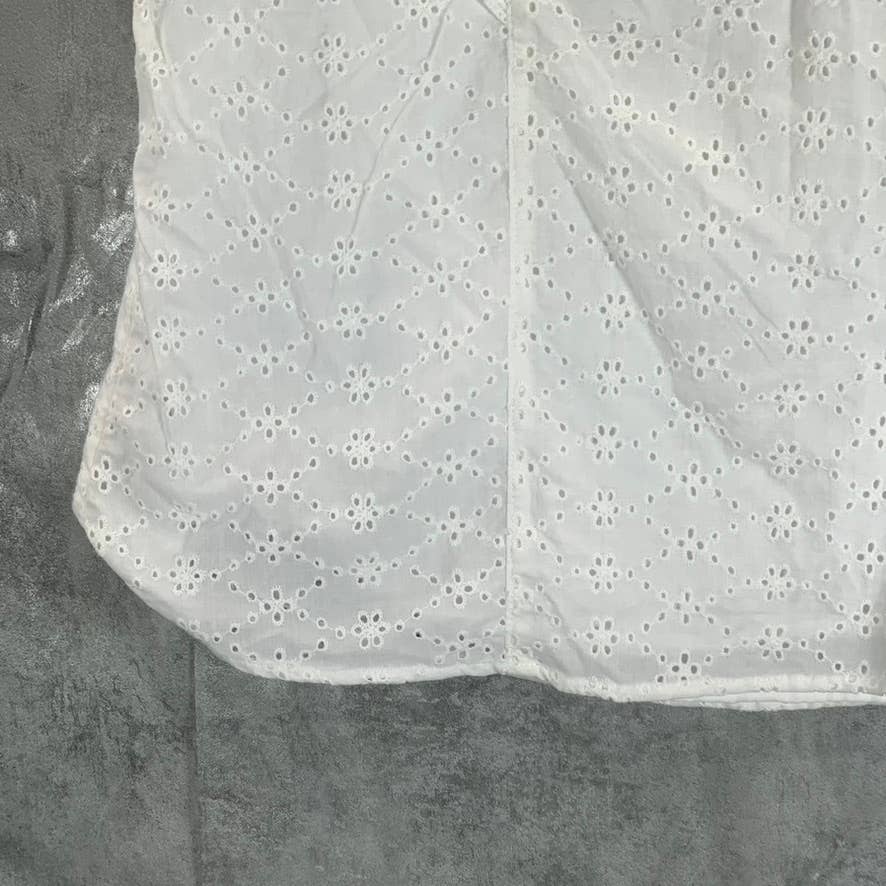 CHARTER CLUB Women's Bright White Crewneck Eyelet Flutter Short-Sleeve Top SZ L