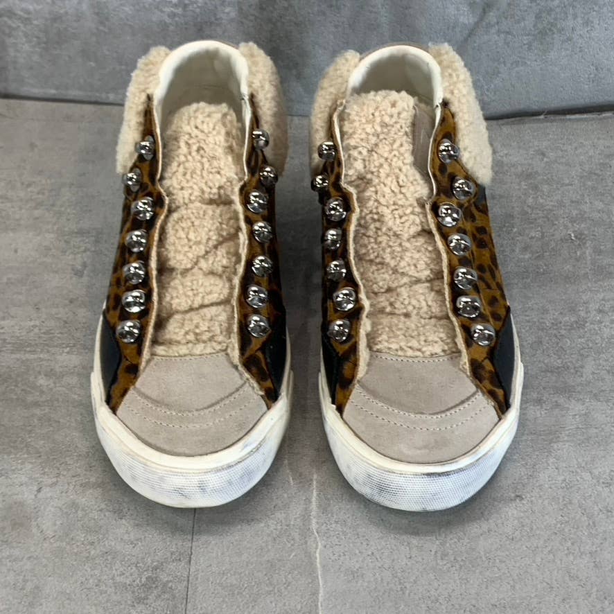 MARC FISHER LTD Women's Animal Print Beige Merin Faux-Fur Lace-Up Sneakers SZ 5