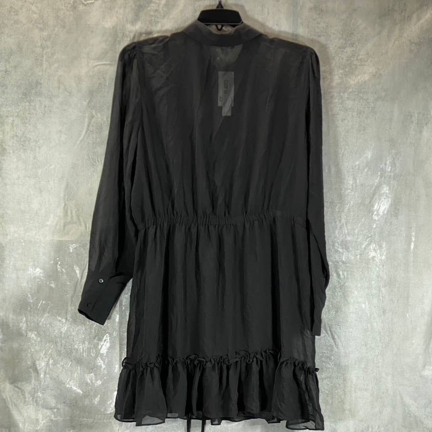 BAR III Women's Black Ruffled Drawstring-Waist Button-Front Mini Dress SZ 2XL