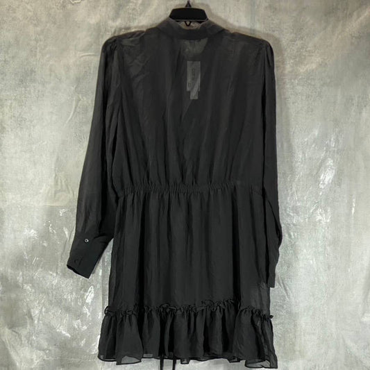 BAR III Women's Black Ruffled Drawstring-Waist Button-Front Mini Dress SZ 2XL