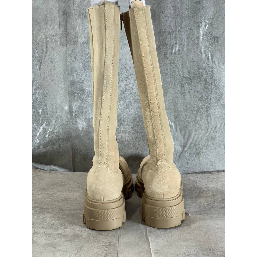 STEVE MADDEN Women's Sand Suede Esma Tall Lug Sole Block Heel Boots SZ 6.5
