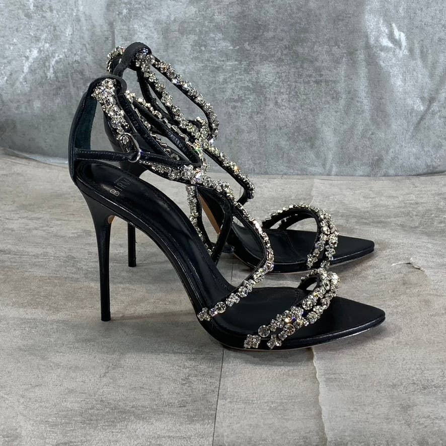 ALEXANDRE BIRMAN Women's Black Leather Demi Crystals Stiletto Sandals SZ 5 (35)