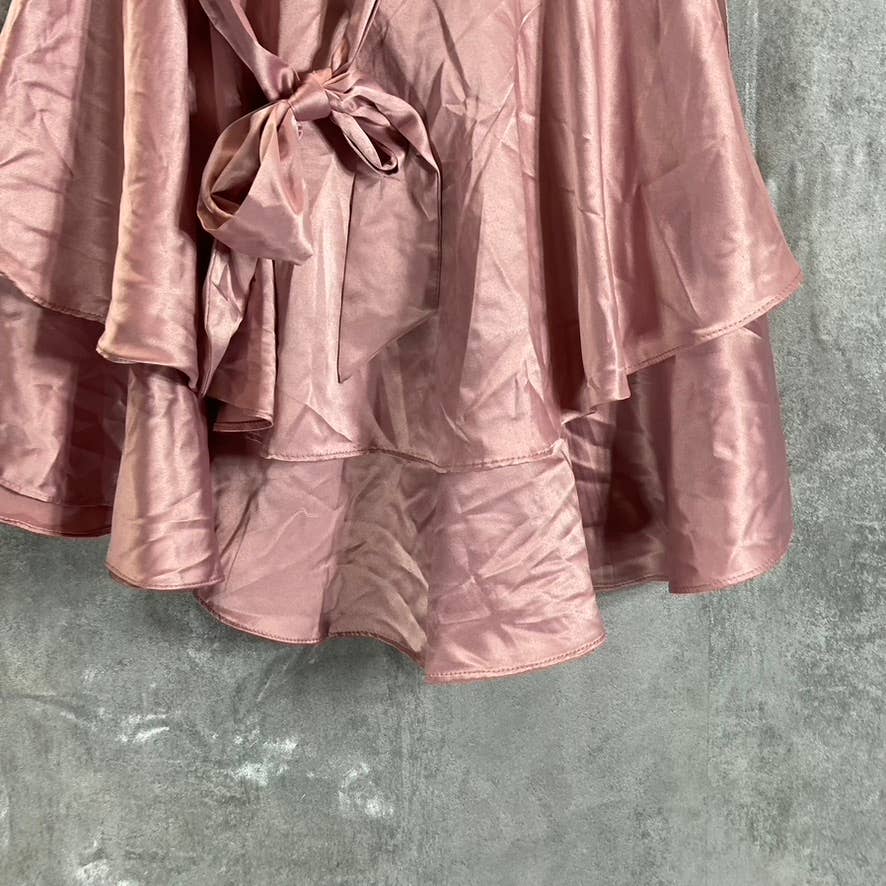 B. DARLIN Juniors' Rose Blush Satin V-Neck Faux-Wrap Tiered Mini Dress SZ 1/2