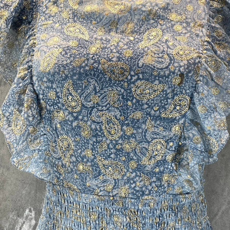 MICHAEL MICHAEL KORS Women's Petite Chambray Paisley Smocked Ruffle Dress SZ P/M