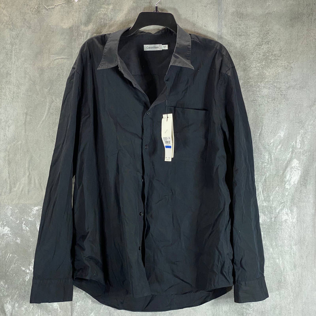 CALVIN KLIEN Men's Black Beauty Solid Patch Pocket Button-Down Easy Shirt SZ XL