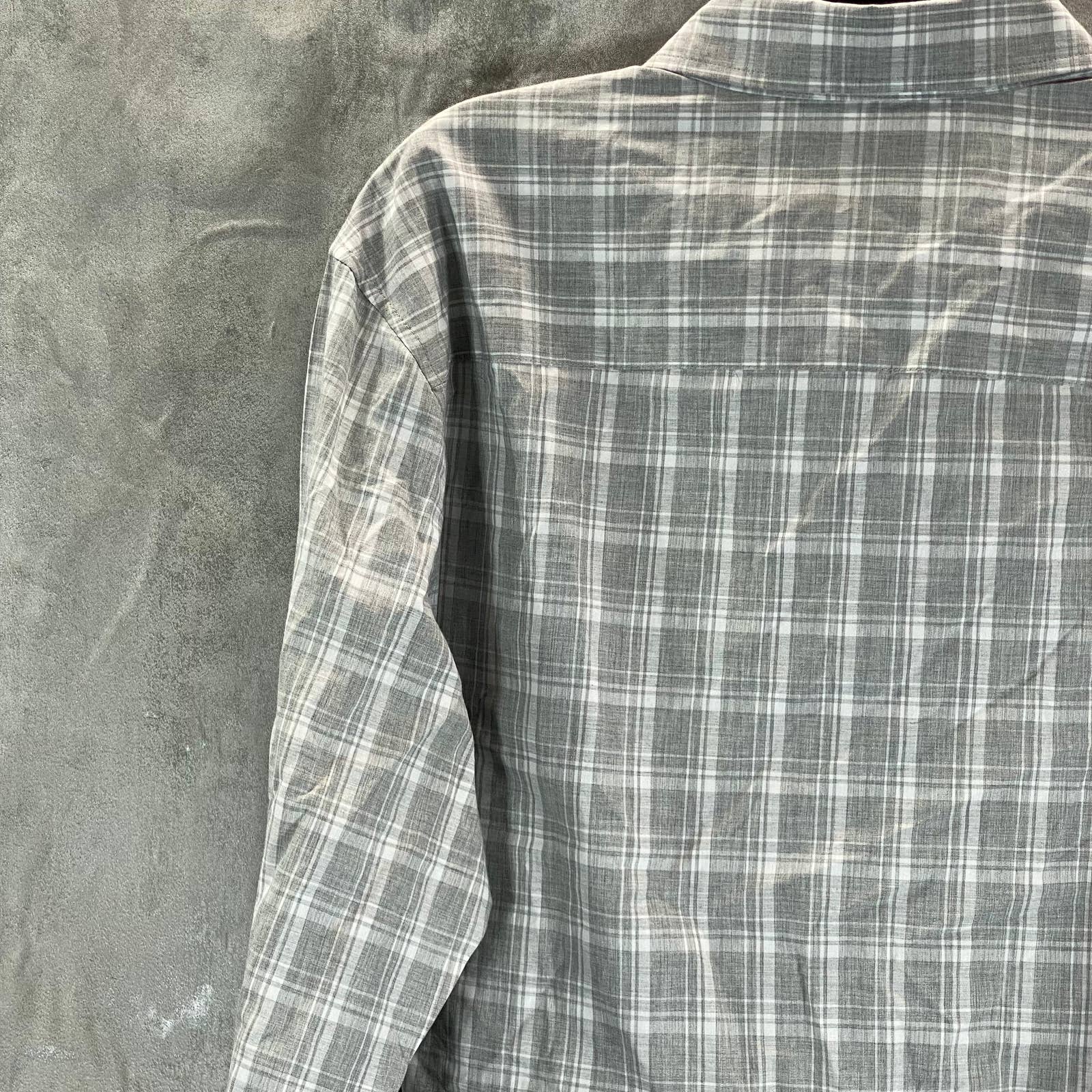 ALFANI Men's Grey Heather Caro Plaid Classic-Fit Long-Sleeve Button-Up Shirt SZL