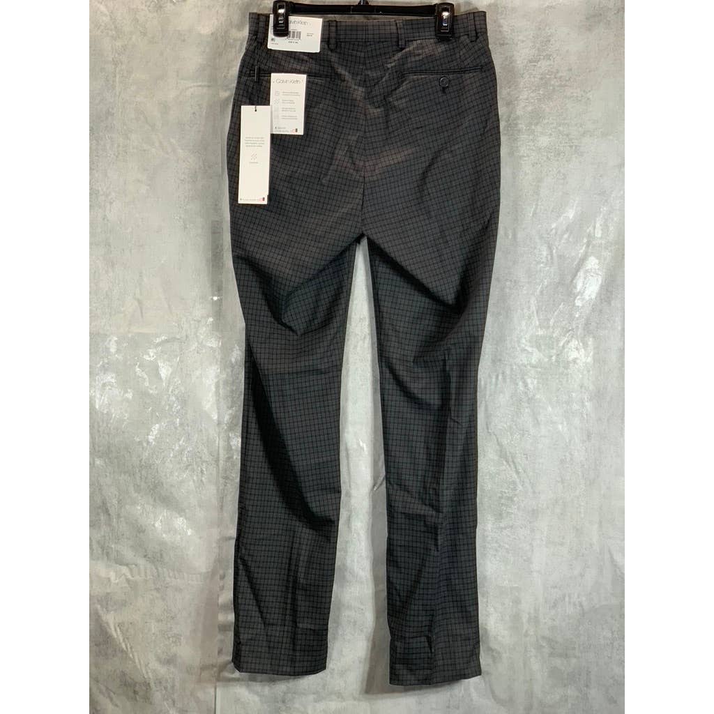 CALVIN KLEIN Men's Charcoal Mini-Check Slim-Fit Dress Pants SZ 32X34