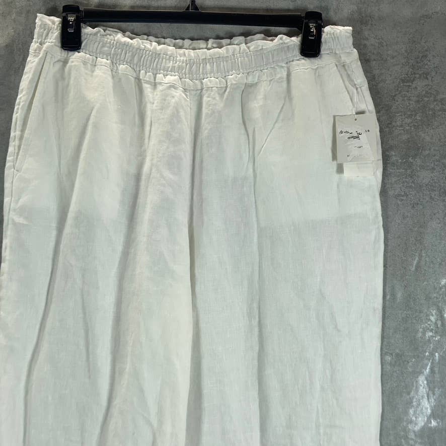 CHARTER CLUB Women's Bright White Linen Pull-On Straight-Leg Pants SZ L