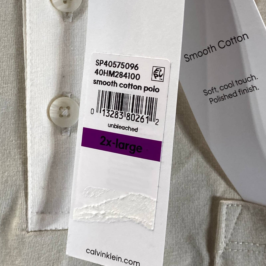 CALVIN KLEIN Men's Unbleached Smooth Cotton Colorblock Polo Shirt SZ 2XL