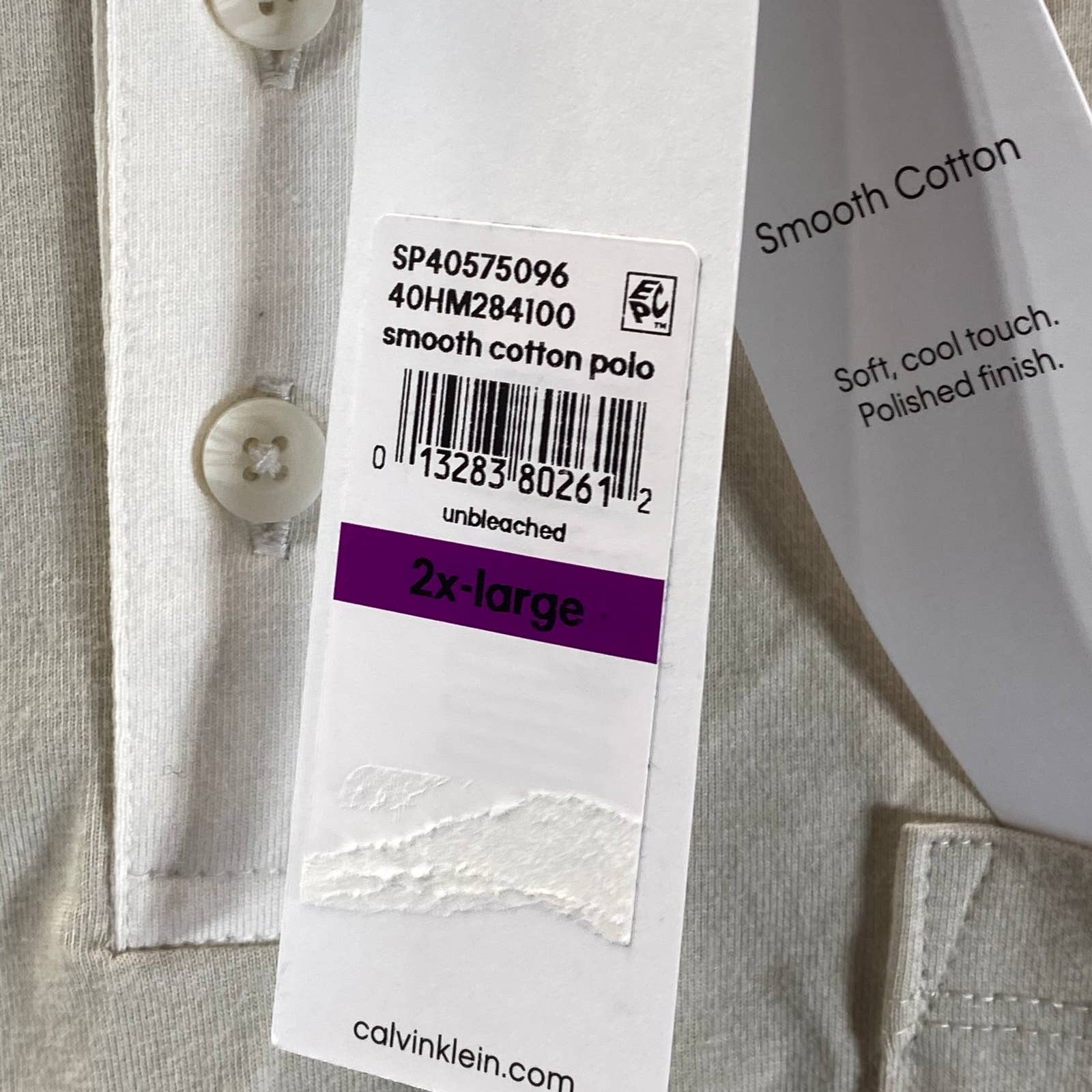 CALVIN KLEIN Men's Unbleached Smooth Cotton Colorblock Polo Shirt SZ 2XL
