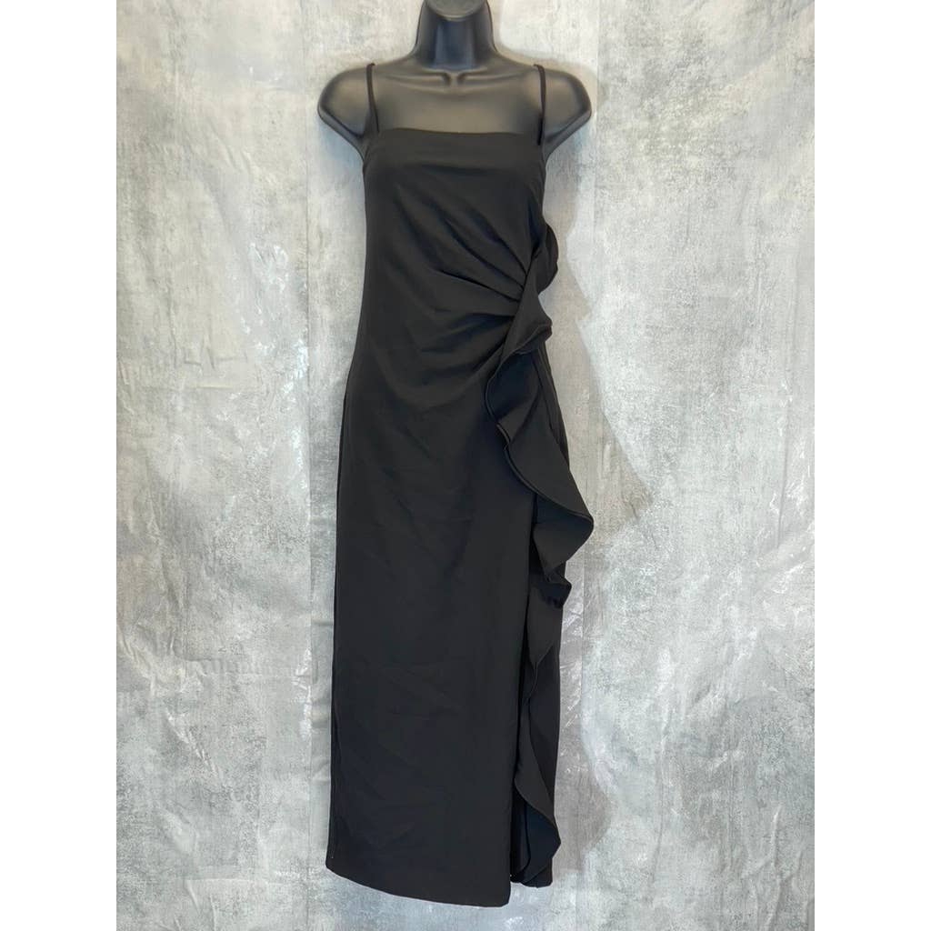 BARDOT Women's Sloid Black Rona Spaghetti Strap Square-Neck Ruffle Slit Dress SZ 12