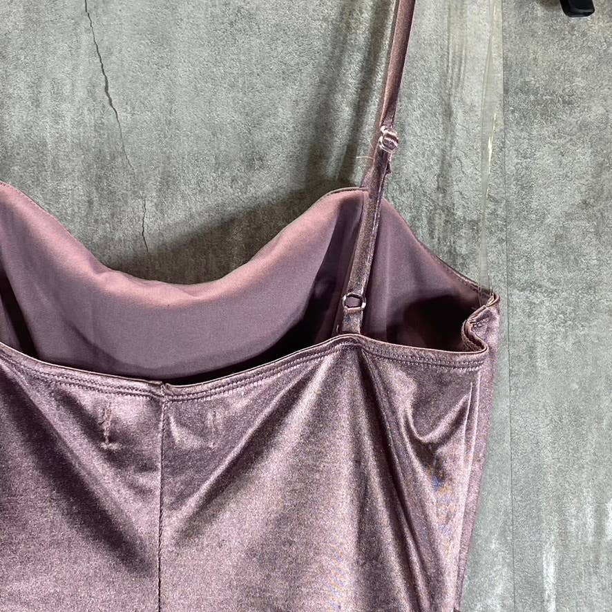 EMERALD SUNDAE Juniors' Purple Satin Ruched Asymmetrical Bodycon Mini Dress SZ S