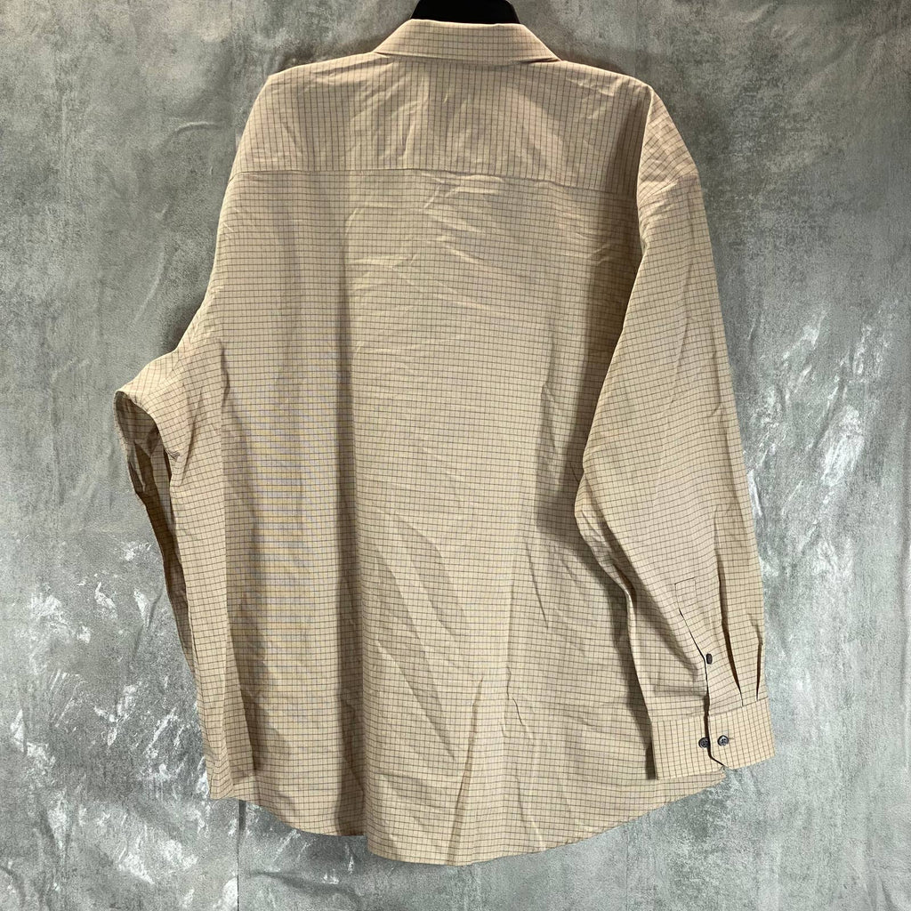 ALFANI Men's Tan Mini Check Regular-Fit Button-Up Long-Sleeve Shirt SZ 2XL