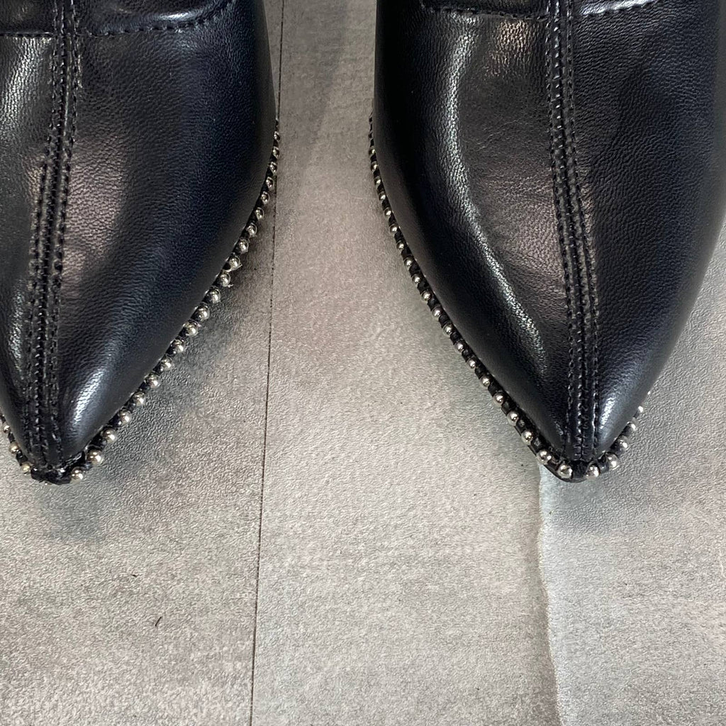 BAR III Women's Black Smooth Melanay Pointed-Toe Studded Stiletto Booties SZ 6.5