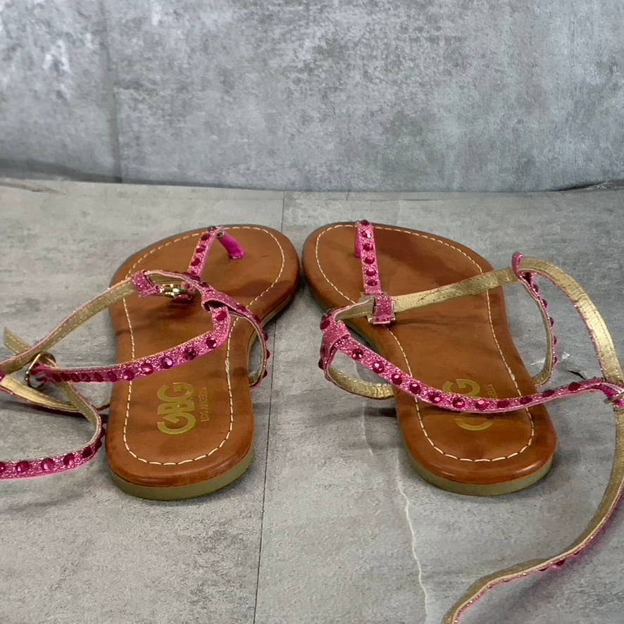 GBG LOS ANGELES Women's Pink Blossom Strappy Flat Sandals SZ 7.5