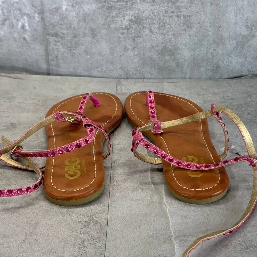 GBG LOS ANGELES Women's Pink Blossom Strappy Flat Sandals SZ 7.5