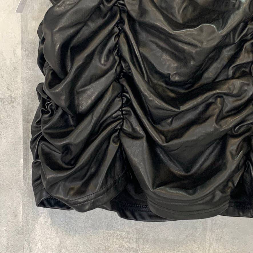 TOPSHOP Black Faux Leather 3/4 Sleeve Ruched Mini Dress SZ 10