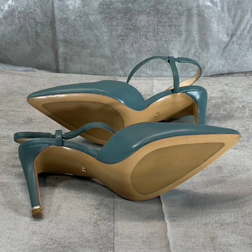 KENNETH COLE NEW YORK Women's Sea Green Leather Riley 85 Asymmetrical Pumps SZ 8
