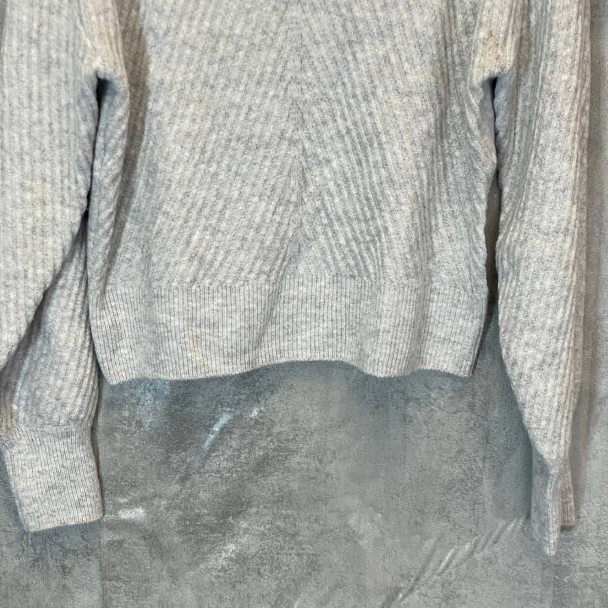 HOOKED UP Women's Grey Melange V-Neck Cutout Ribbed Soft Pullover Sweater SZ S